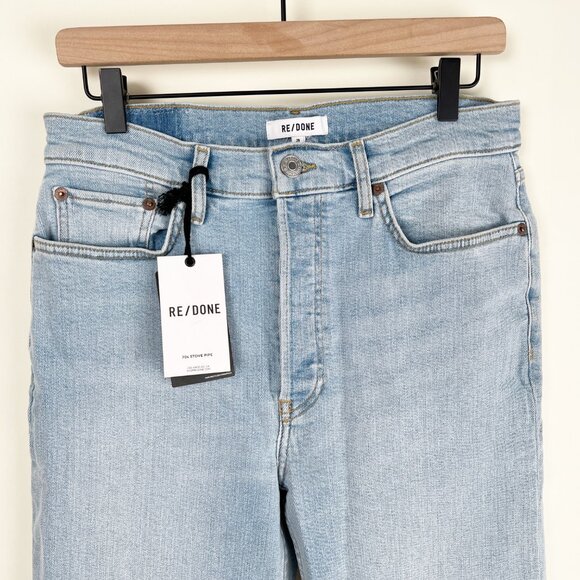 New Re/Done 70's Stove Pipe High Rise Waist Straight Leg Crop Light Wash Vintage - Picture 10 of 16